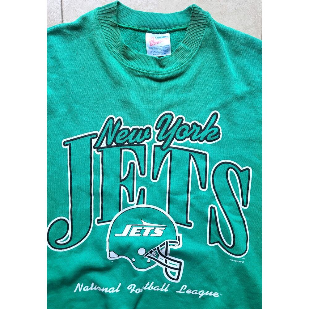 NY Jets 90s HANES sweatshirt HELMET St Patrick L Xl kelly green NFL vintage